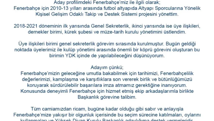 Sevil Zeynep Becan, Fenerbahçe Yüksek Divan Kurulu Başkanlığı’na aday